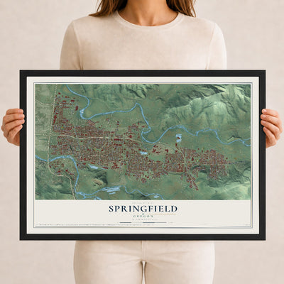 Map of Springfield, Oregon, 12 x 18 inch print in a black wood frame