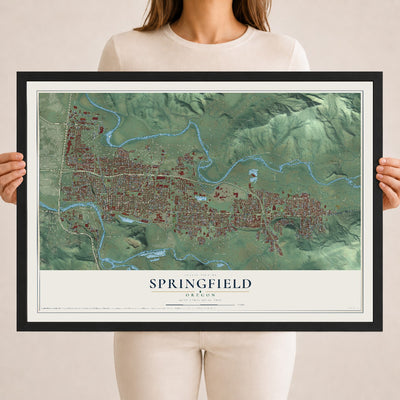 Map of Springfield, Oregon, 18 x 24 inch print in a black wood frame