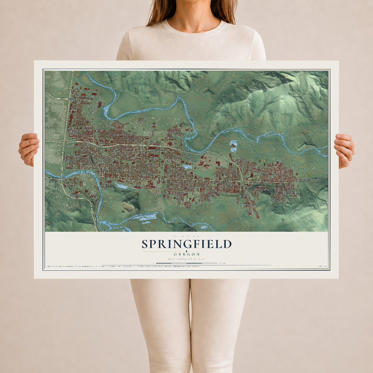 Map of Springfield, Oregon, 24 x 36 inch unframed archival matte print