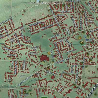 Close-up of the map of St. Helens, Oregon print showing street and building detail