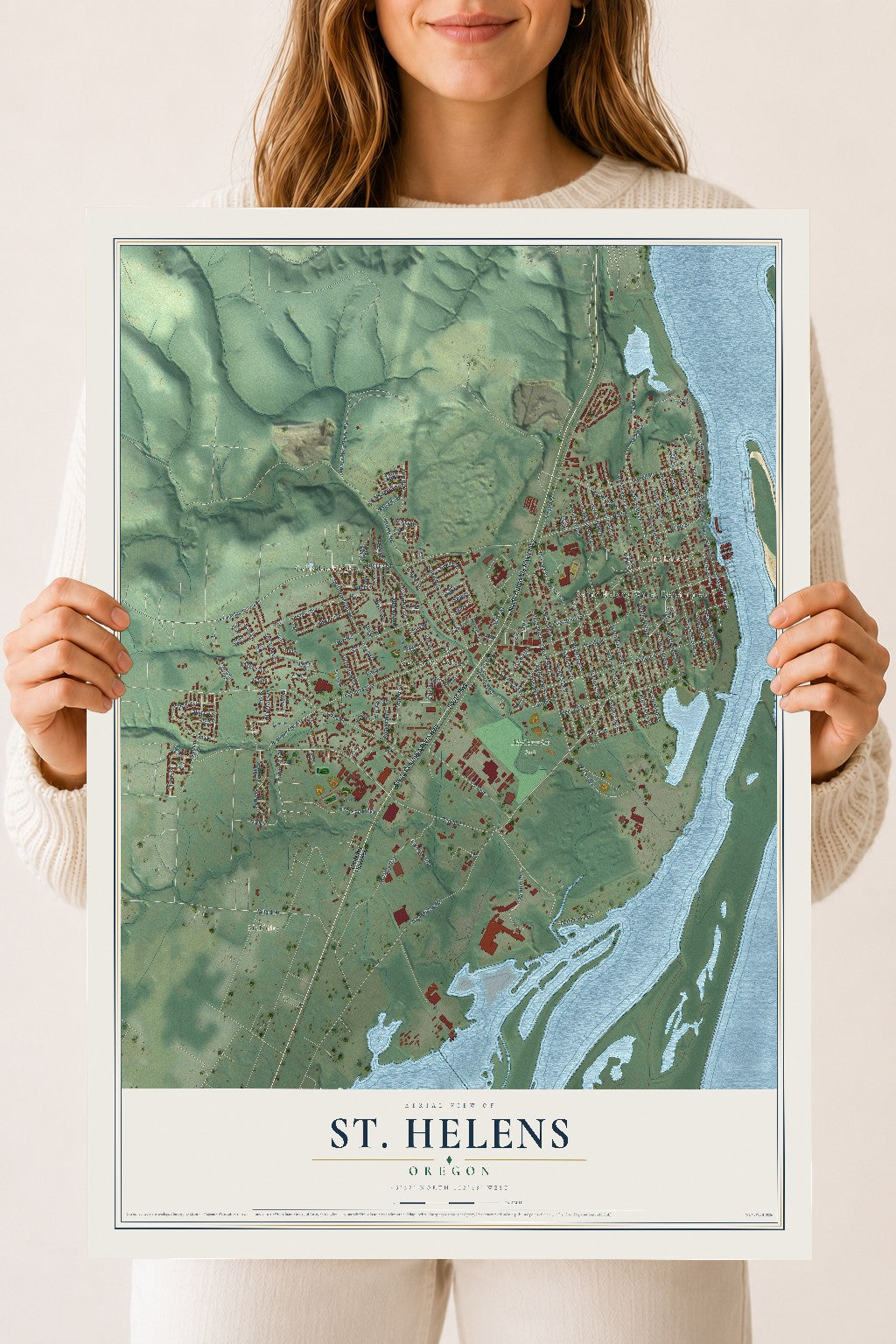 Map of St. Helens, Oregon, 18 x 24 inch unframed archival matte print