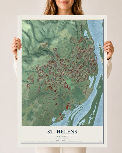 Map of St. Helens, Oregon, 24 x 36 inch unframed archival matte print