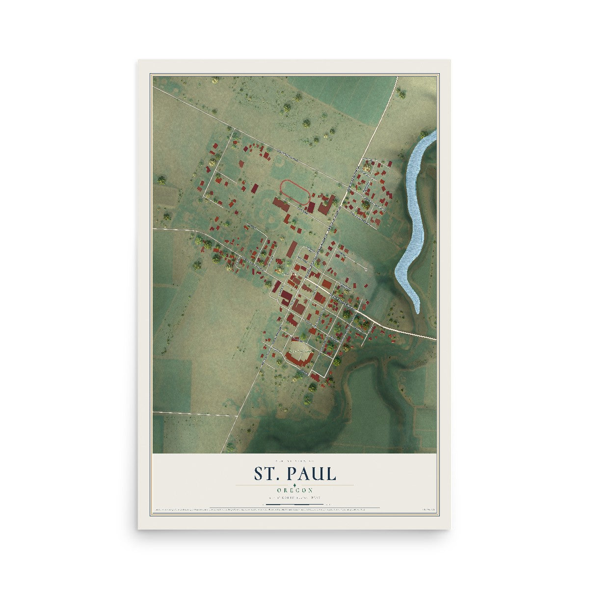 Map of St. Paul, Oregon, 12 x 18 inch unframed archival matte print