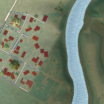 Second close-up of the map of St. Paul, Oregon print showing more streets and buildings