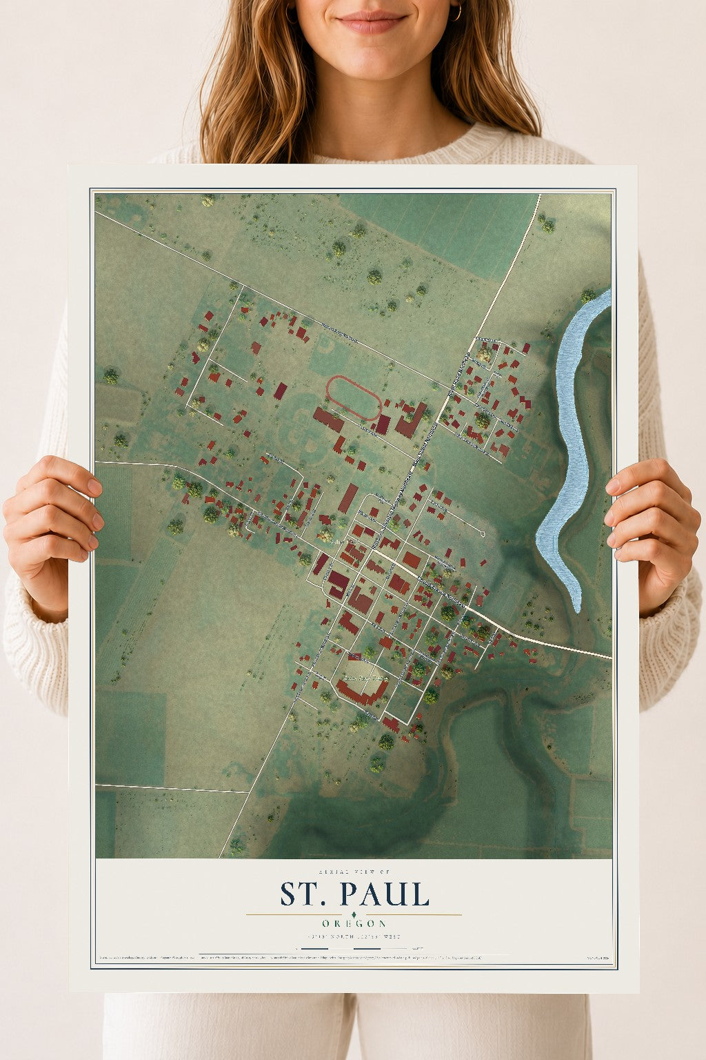Map of St. Paul, Oregon, 18 x 24 inch unframed archival matte print