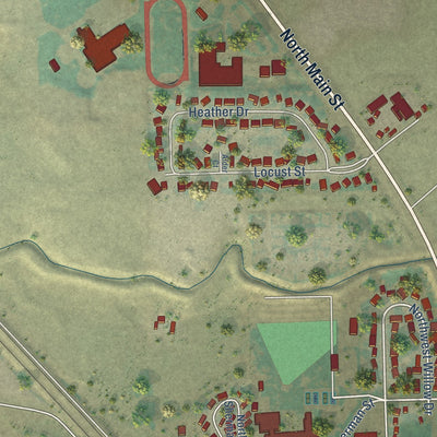 Second close-up of the map of Stanfield, Oregon print showing more streets and buildings