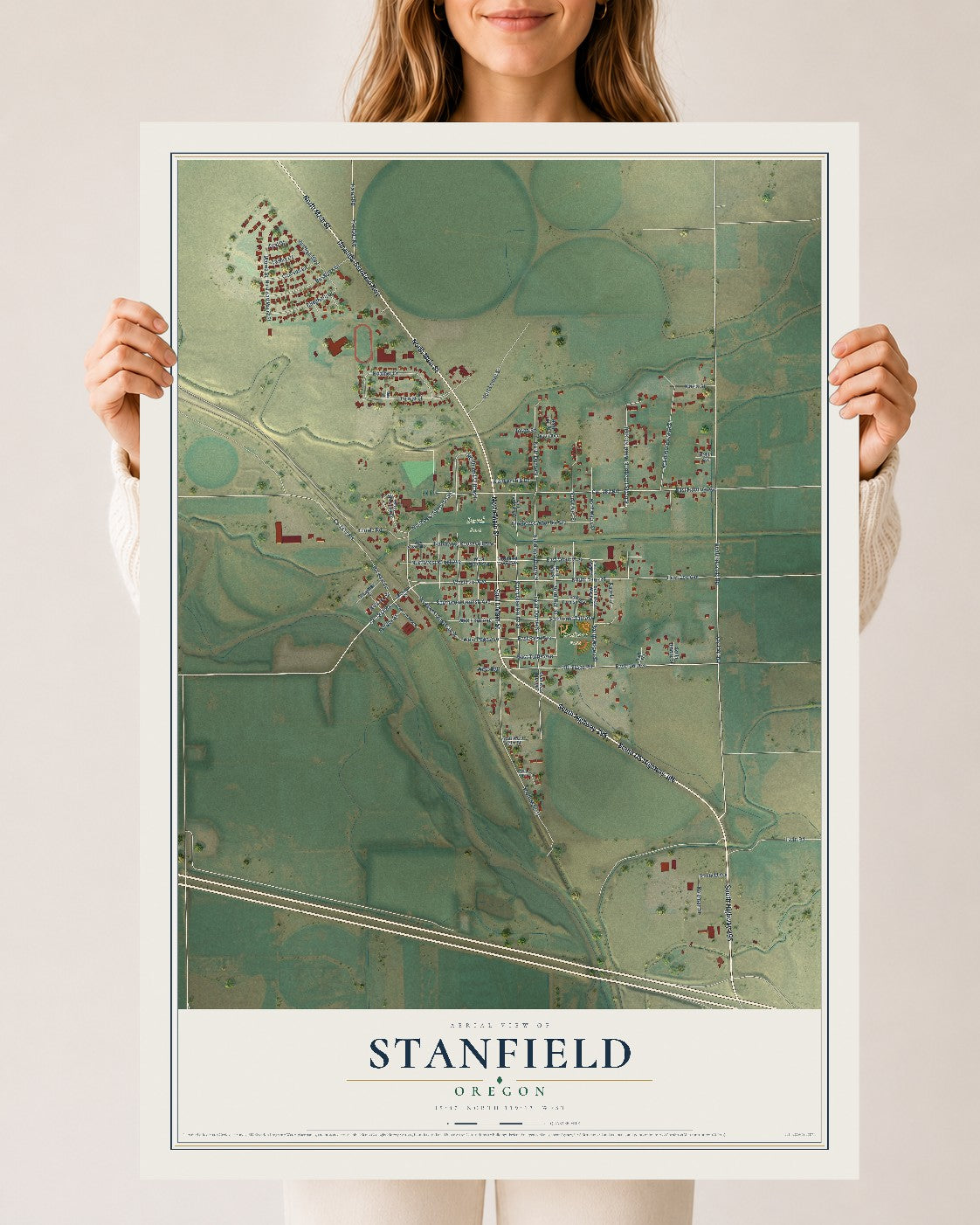 Map of Stanfield, Oregon, 24 x 36 inch unframed archival matte print