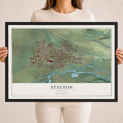 Map of Stayton, Oregon, 18 x 24 inch print in a black wood frame
