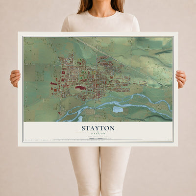 Map of Stayton, Oregon, 24 x 36 inch unframed archival matte print