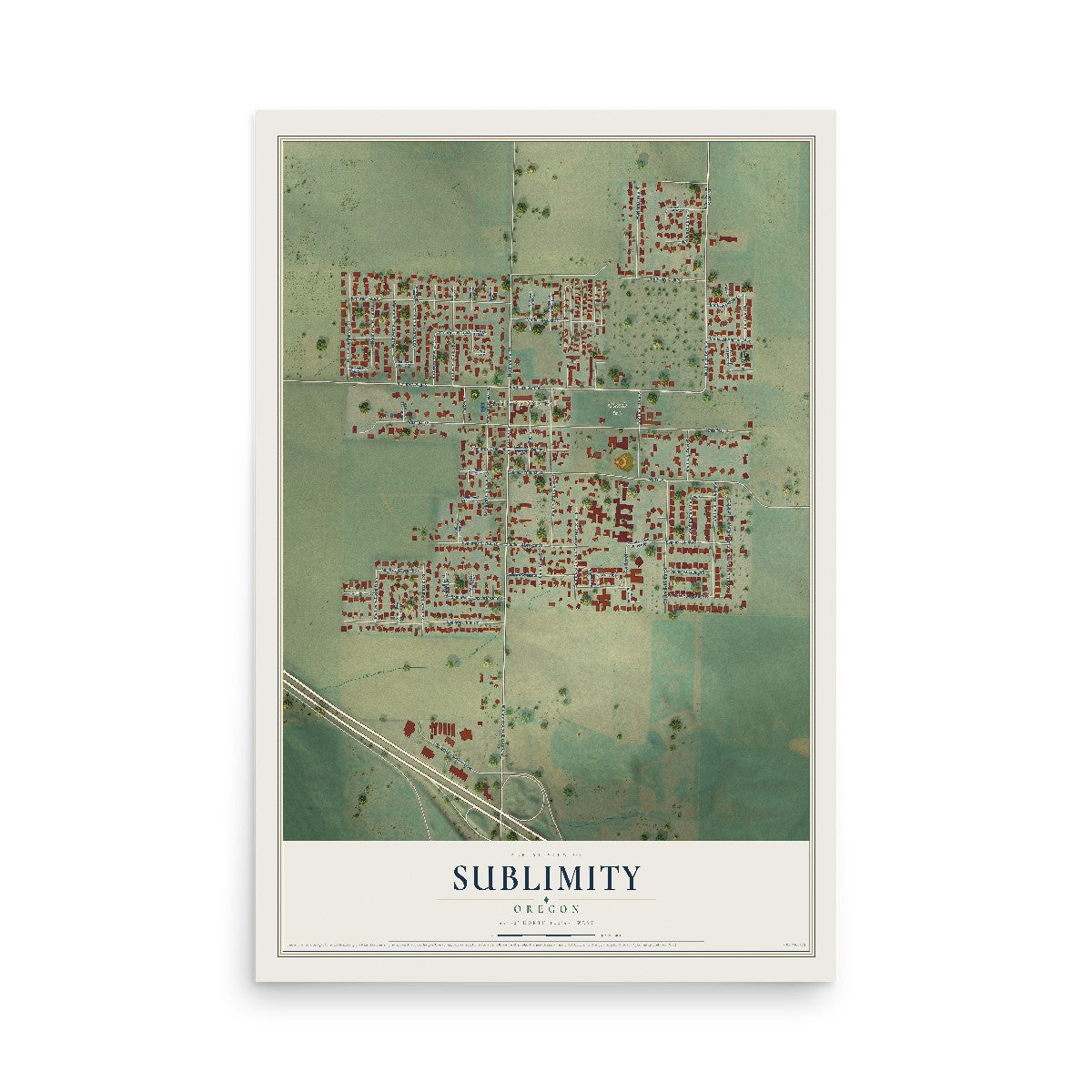 Map of Sublimity, Oregon, 12 x 18 inch unframed archival matte print