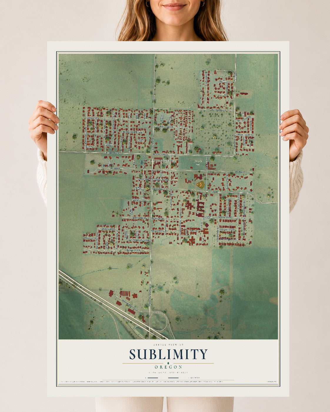 Map of Sublimity, Oregon, 24 x 36 inch unframed archival matte print