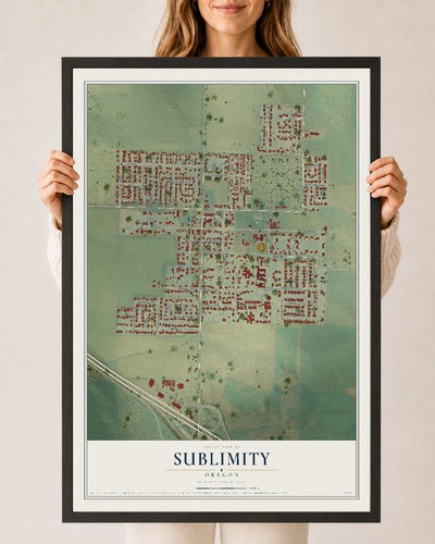 Map of Sublimity, Oregon, 24 x 36 inch print in a black wood frame