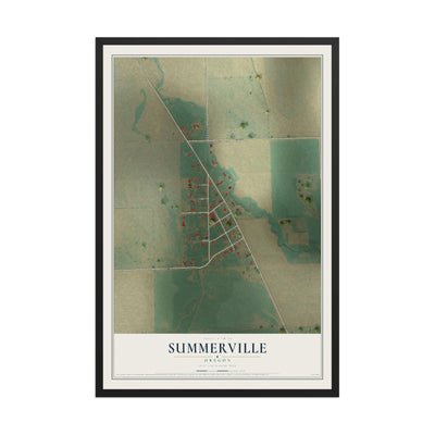 Map of Summerville, Oregon, 12 x 18 inch print in a black wood frame