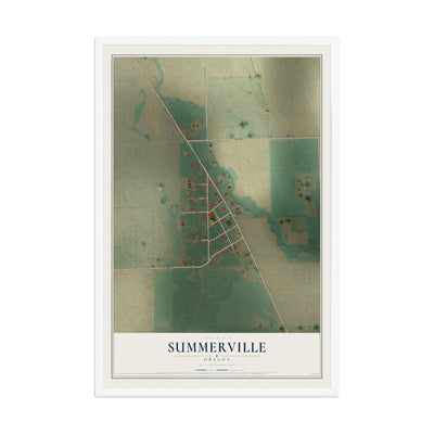 Map of Summerville, Oregon, 12 x 18 inch print in a white wood frame