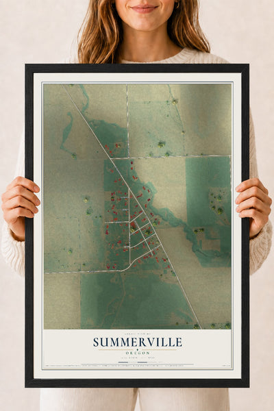 Map of Summerville, Oregon, 18 x 24 inch print in a black wood frame