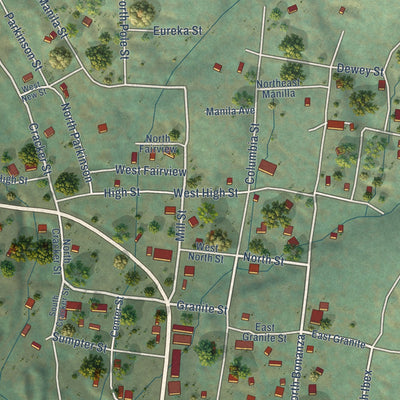 Close-up of the map of Sumpter, Oregon print showing street and building detail