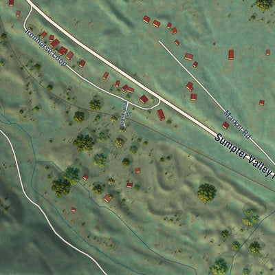 Second close-up of the map of Sumpter, Oregon print showing more streets and buildings