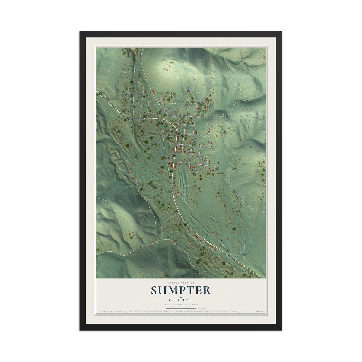 Map of Sumpter, Oregon, 12 x 18 inch print in a black wood frame