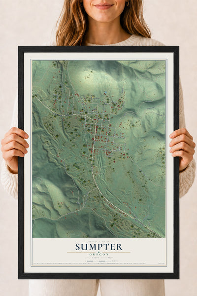 Map of Sumpter, Oregon, 18 x 24 inch print in a black wood frame