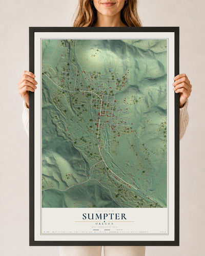 Map of Sumpter, Oregon, 24 x 36 inch print in a black wood frame