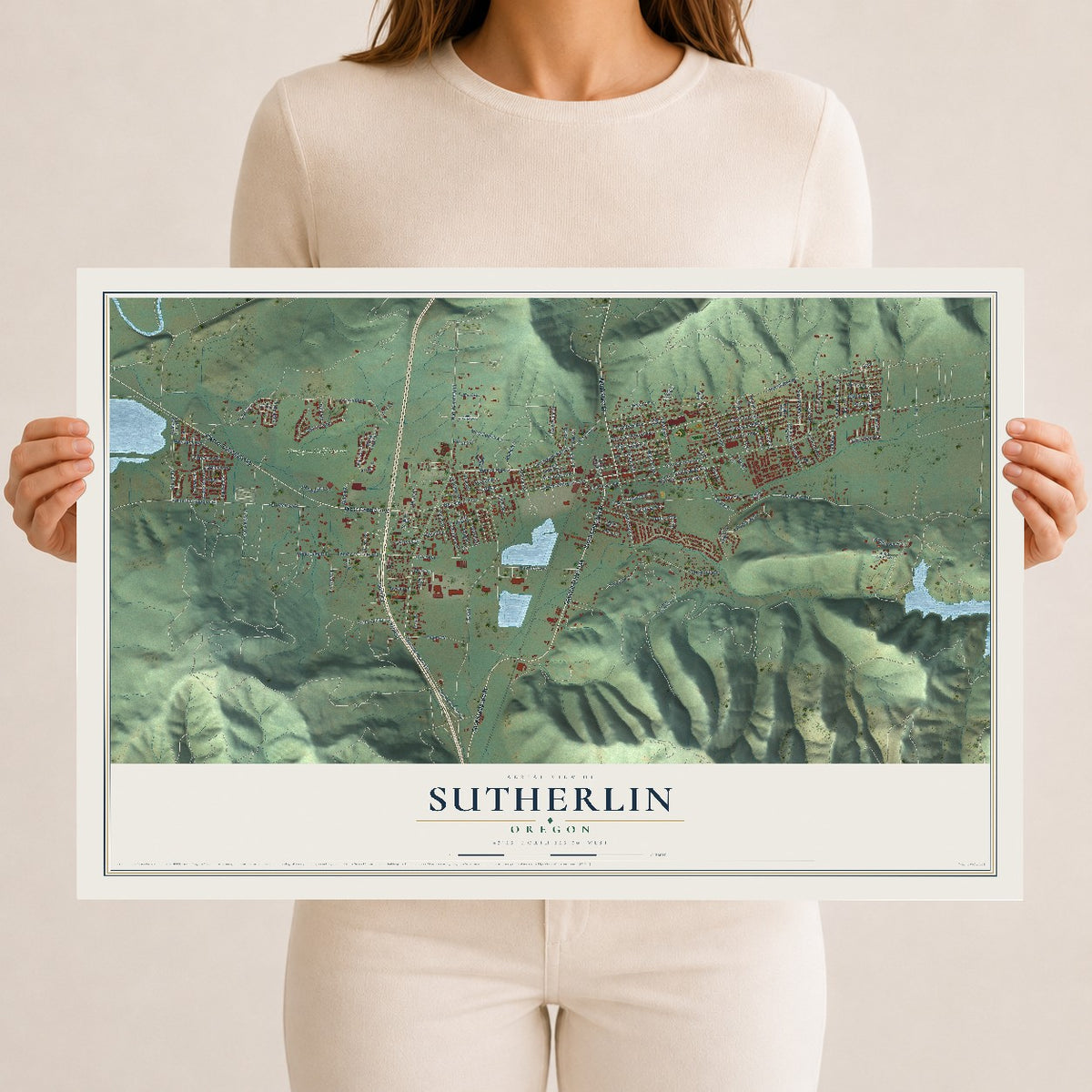 Map of Sutherlin, Oregon, 12 x 18 inch unframed archival matte print