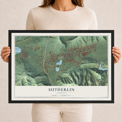 Map of Sutherlin, Oregon, 12 x 18 inch print in a black wood frame