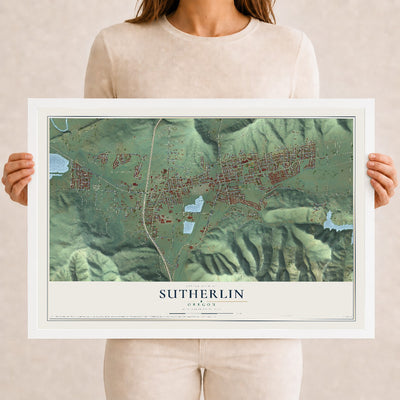 Map of Sutherlin, Oregon, 12 x 18 inch print in a white wood frame