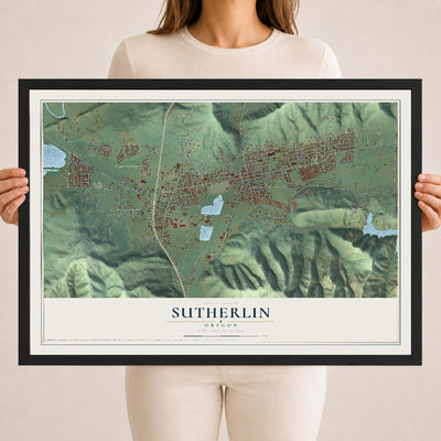 Map of Sutherlin, Oregon, 18 x 24 inch print in a black wood frame