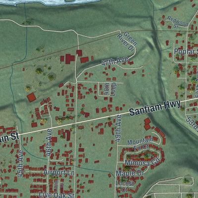 Second close-up of the map of Sweet Home, Oregon print showing more streets and buildings