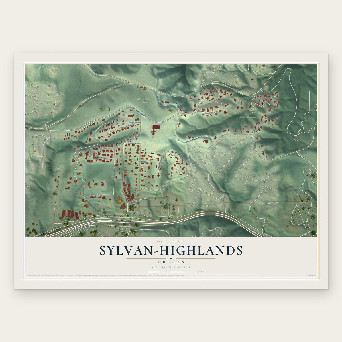 Sylvan-Highlands, Oregon map print, the full design