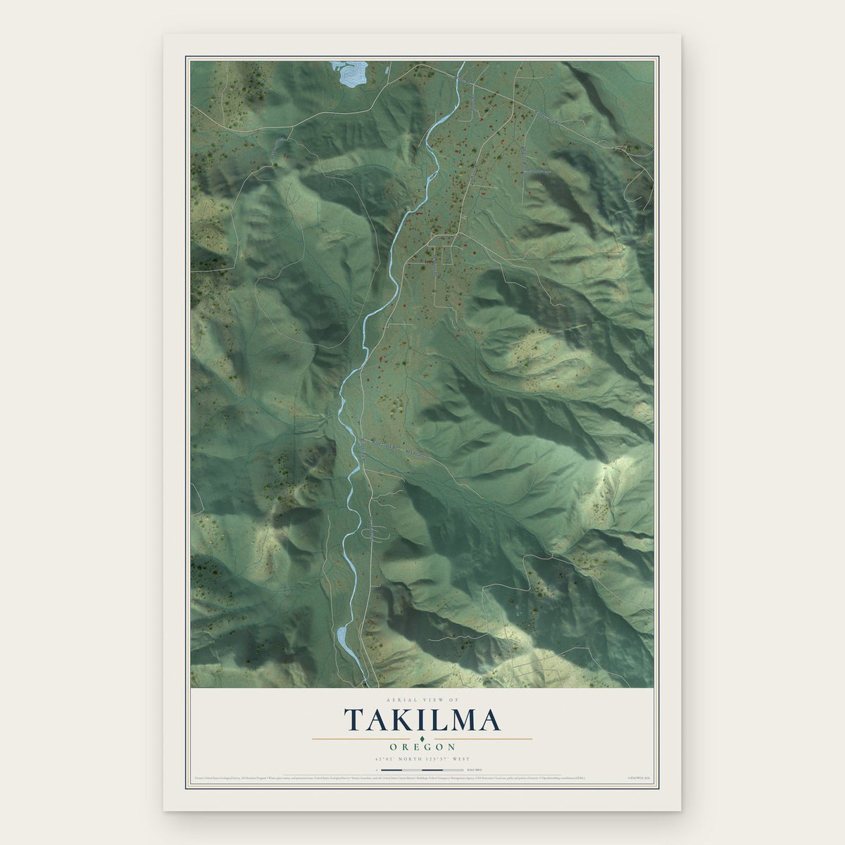 Takilma, Oregon map print, the full design