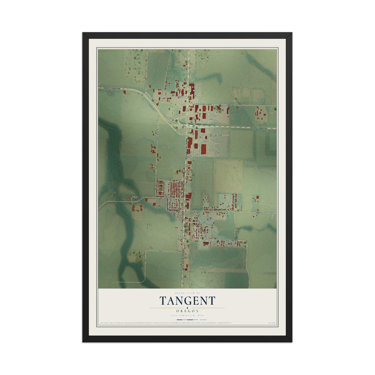 Map of Tangent, Oregon, 12 x 18 inch print in a black wood frame