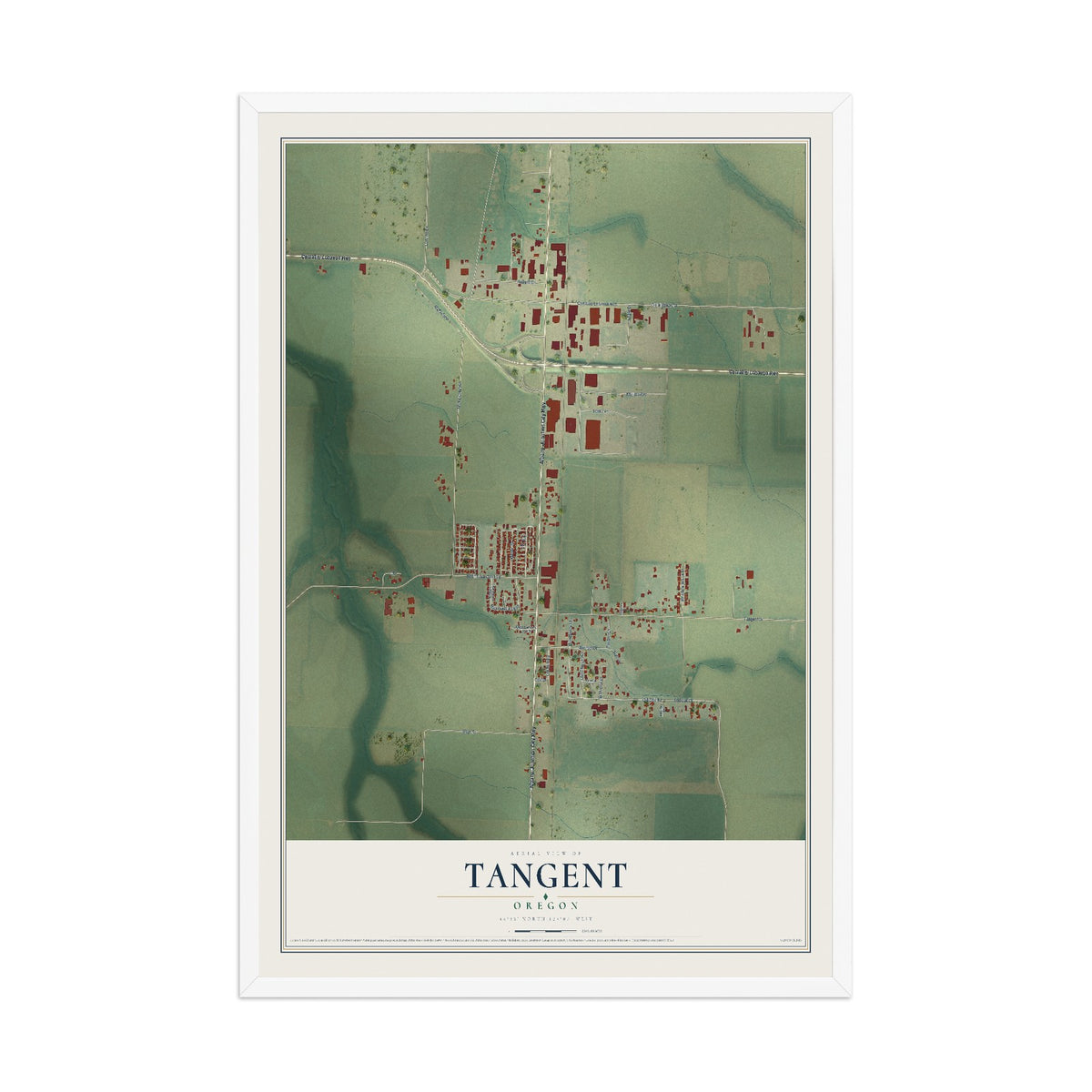 Map of Tangent, Oregon, 12 x 18 inch print in a white wood frame