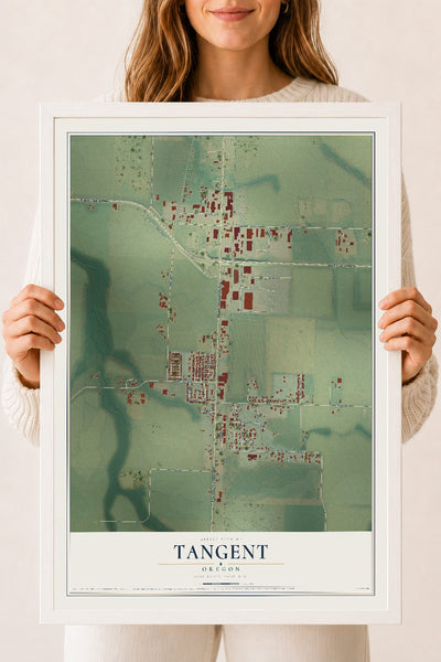 Map of Tangent, Oregon, 18 x 24 inch print in a white wood frame