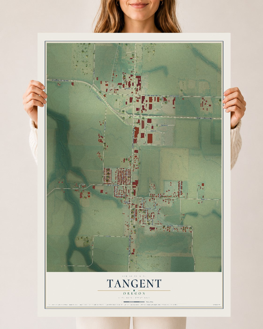 Map of Tangent, Oregon, 24 x 36 inch unframed archival matte print