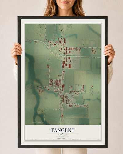 Map of Tangent, Oregon, 24 x 36 inch print in a black wood frame