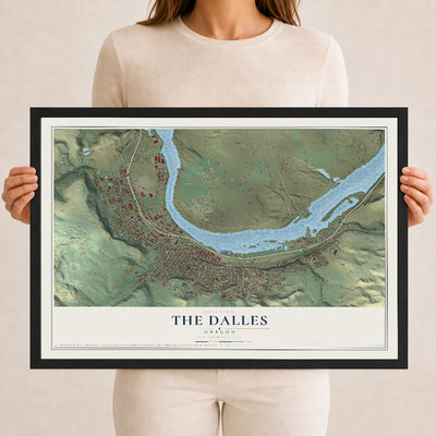 Map of The Dalles, Oregon, 12 x 18 inch print in a black wood frame