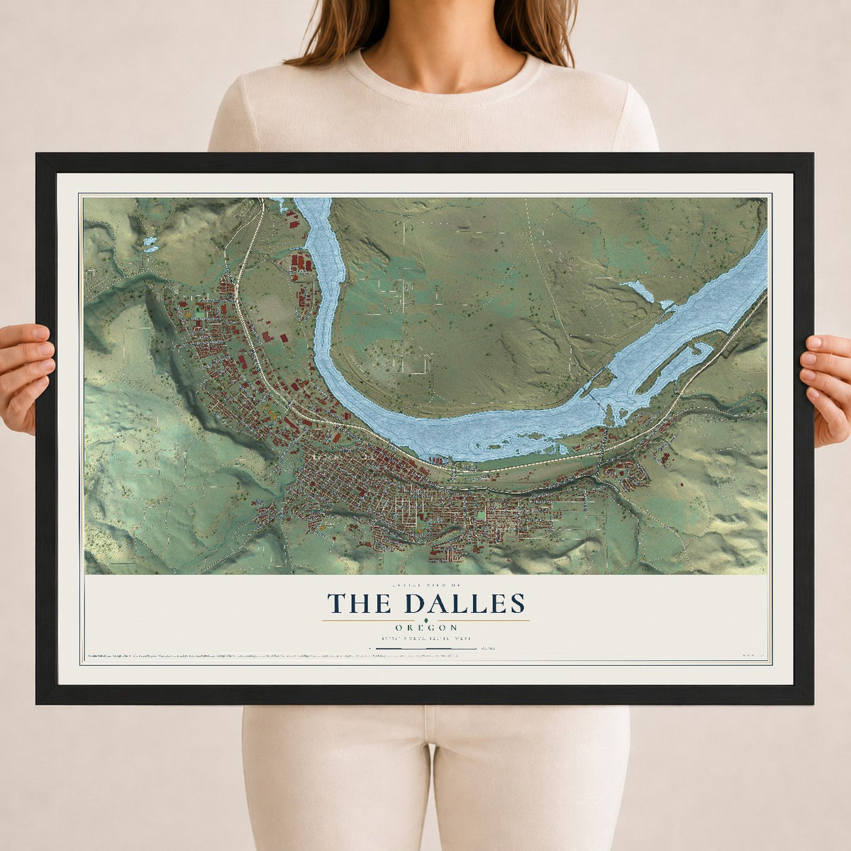 Map of The Dalles, Oregon, 18 x 24 inch print in a black wood frame