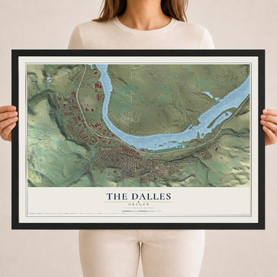 Map of The Dalles, Oregon, 18 x 24 inch print in a black wood frame