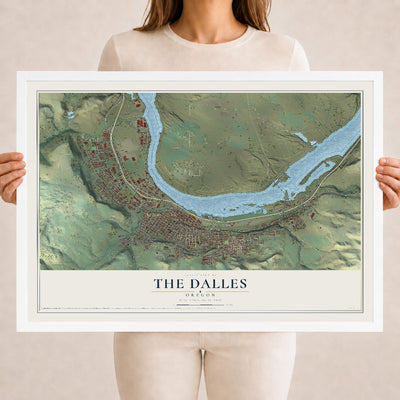 Map of The Dalles, Oregon, 18 x 24 inch print in a white wood frame