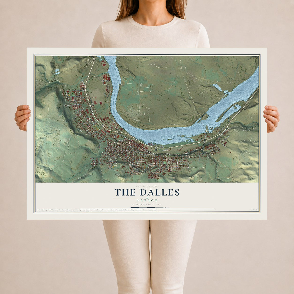 Map of The Dalles, Oregon, 24 x 36 inch unframed archival matte print