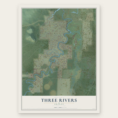 Three Rivers, Oregon map print, the full design