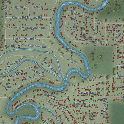 Close-up of the map of Three Rivers, Oregon print showing street and building detail