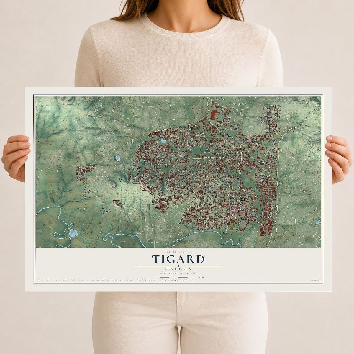 Map of Tigard, Oregon, 12 x 18 inch unframed archival matte print
