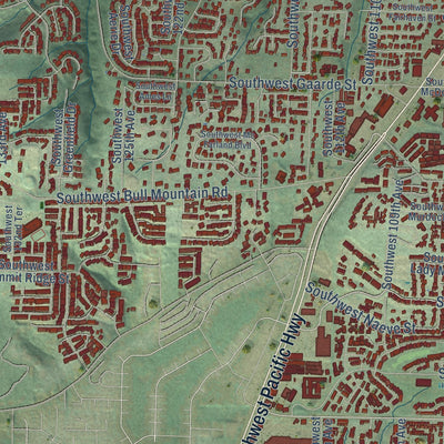 Second close-up of the map of Tigard, Oregon print showing more streets and buildings