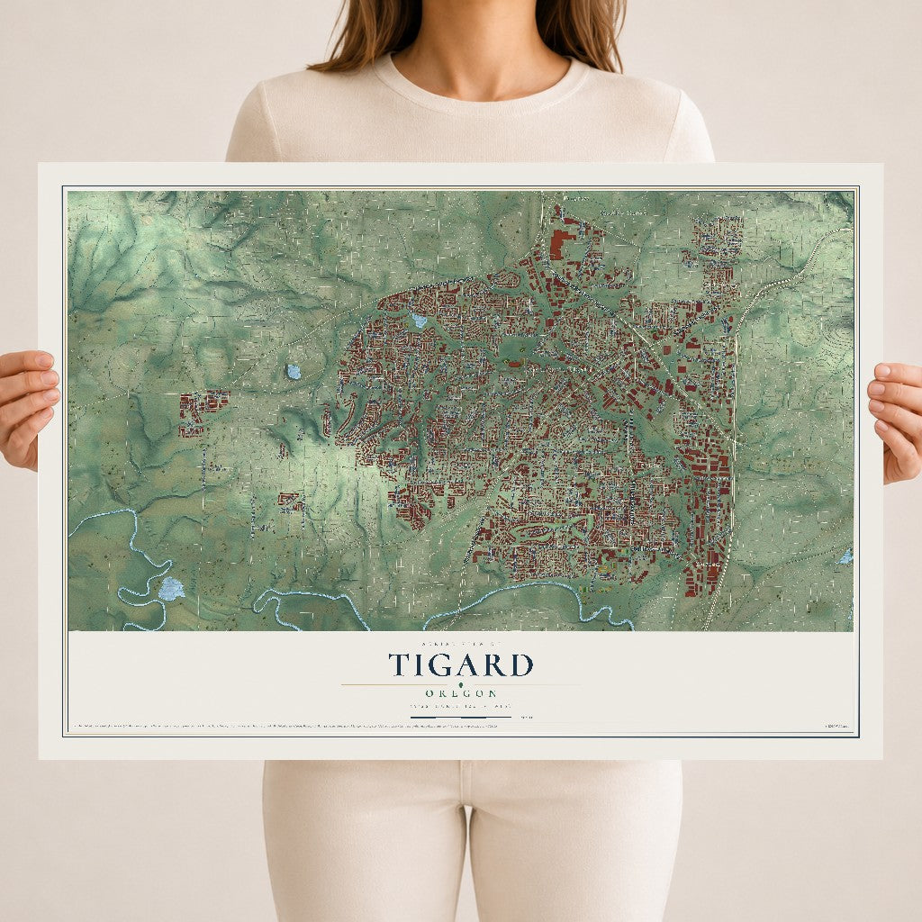 Map of Tigard, Oregon, 18 x 24 inch unframed archival matte print