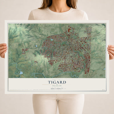 Map of Tigard, Oregon, 18 x 24 inch unframed archival matte print