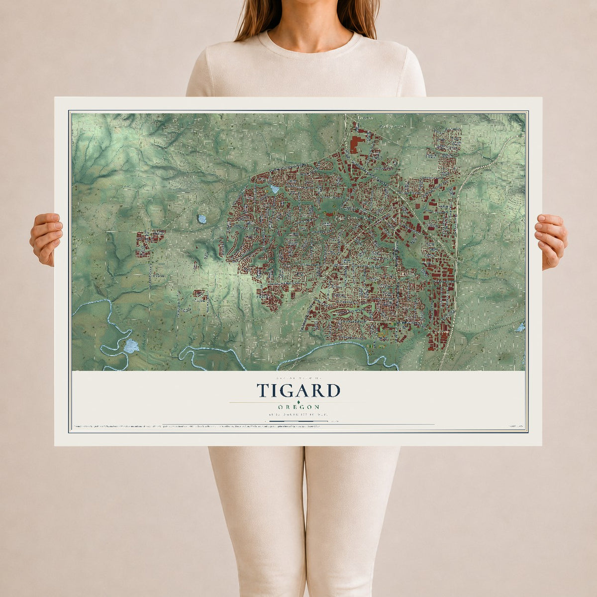 Map of Tigard, Oregon, 24 x 36 inch unframed archival matte print