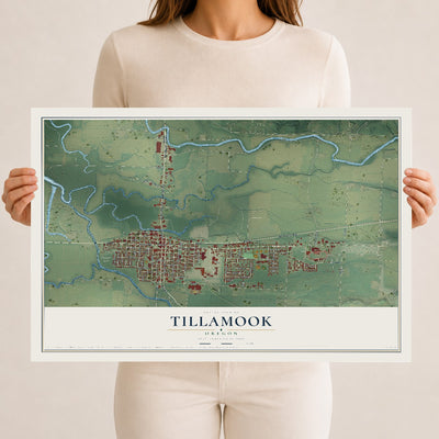 Map of Tillamook, Oregon, 12 x 18 inch unframed archival matte print