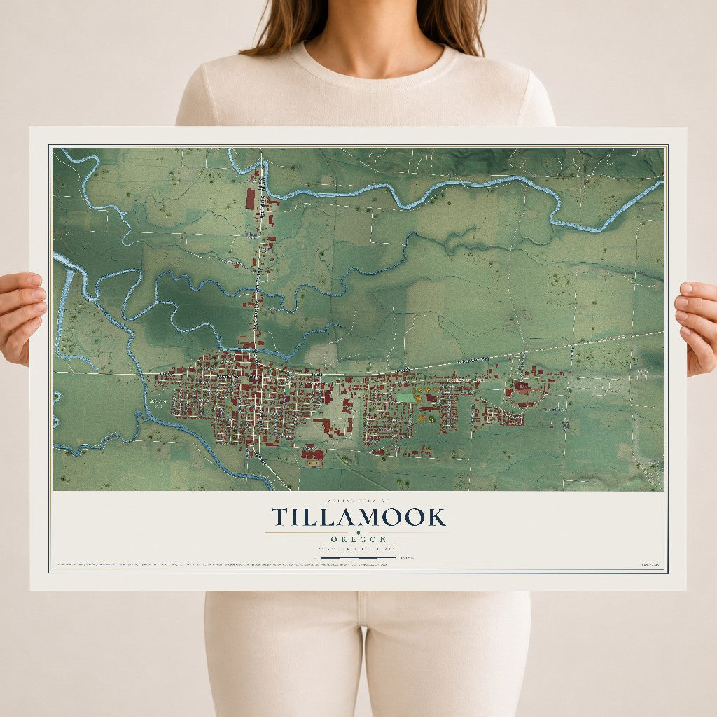 Map of Tillamook, Oregon, 18 x 24 inch unframed archival matte print